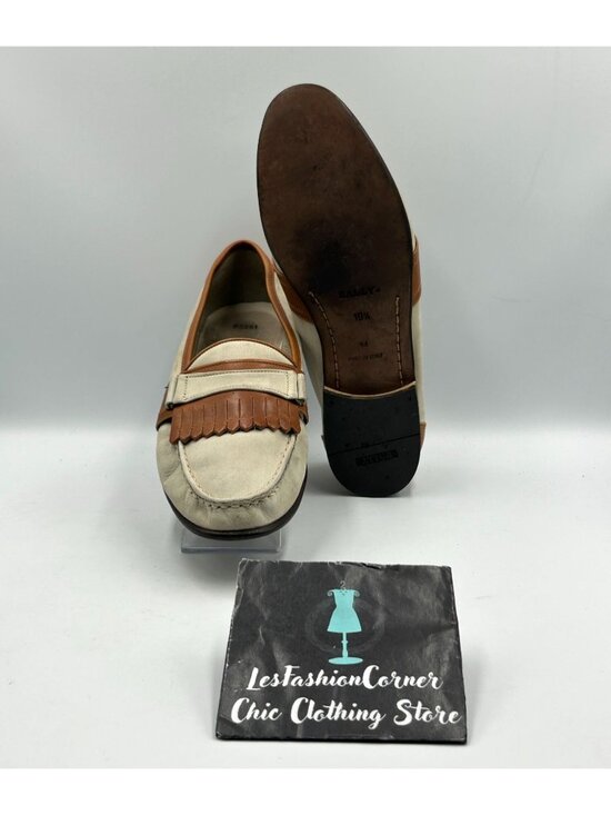 Bally Men’s Beige Tan Nabuck Leather Slip-On Fringe Loafer Shoes Size 10.5 3433 main image 4